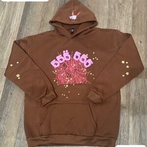 Brown Hoodie with Pink and Yellow Star Design